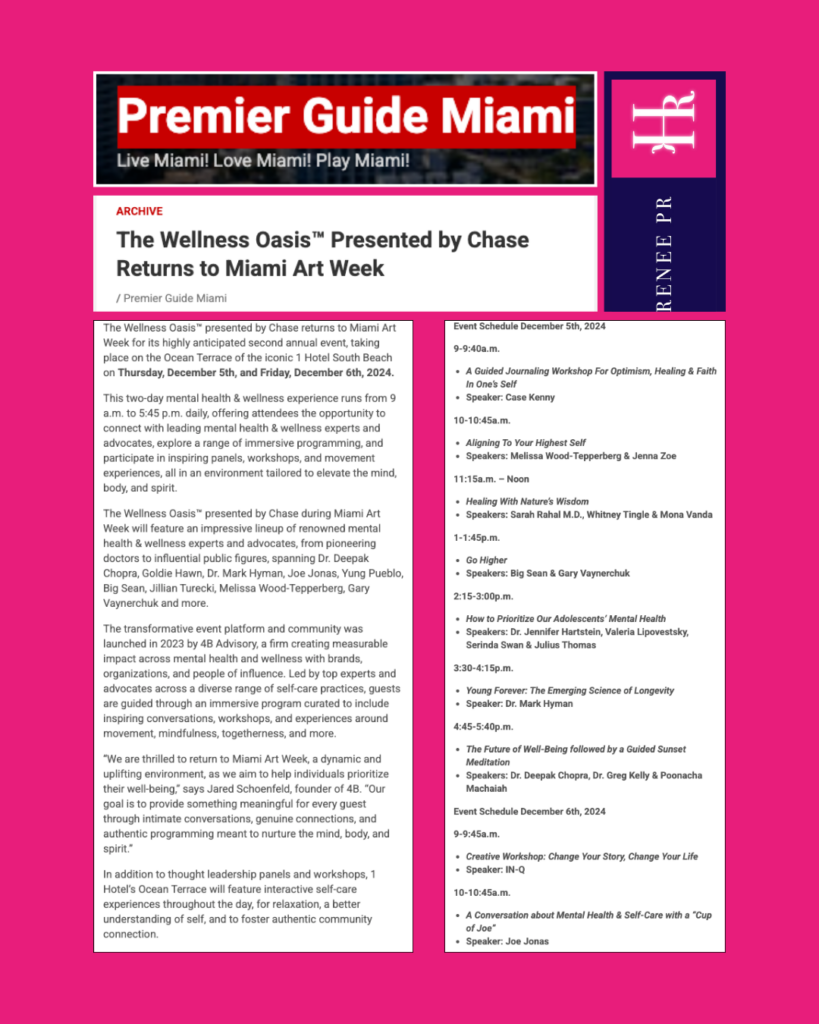 The Wellness Oasis™ Presented by Chase Returns to Miami Art Week